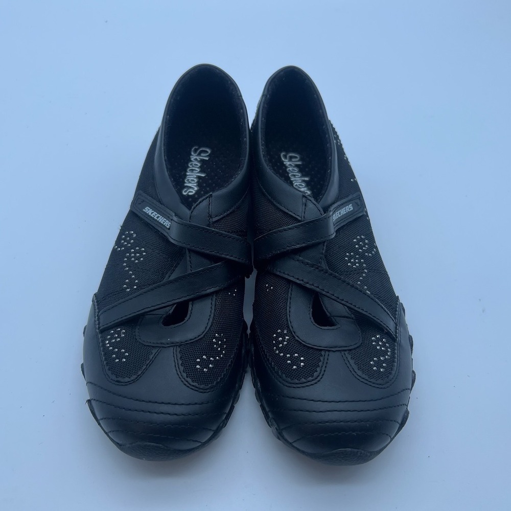 Skechers Bikers Black Rhinestone Floral Mary Jane Sneakers Slip On Shoes y2k